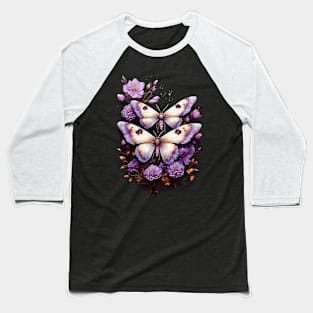 Magical Moths with Violet Flowers Baseball T-Shirt